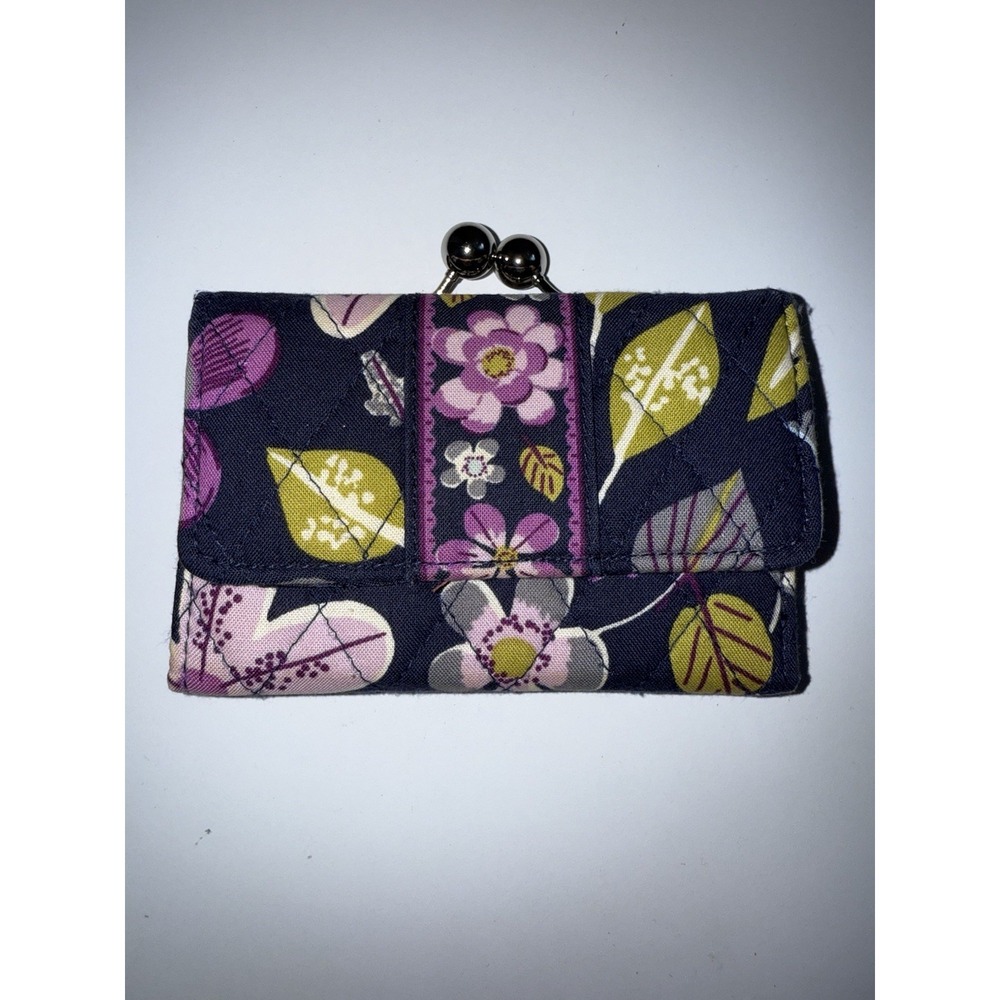 Vera Bradley Small Kisslock Wallet Tri-Fold Purple Dragonfly I